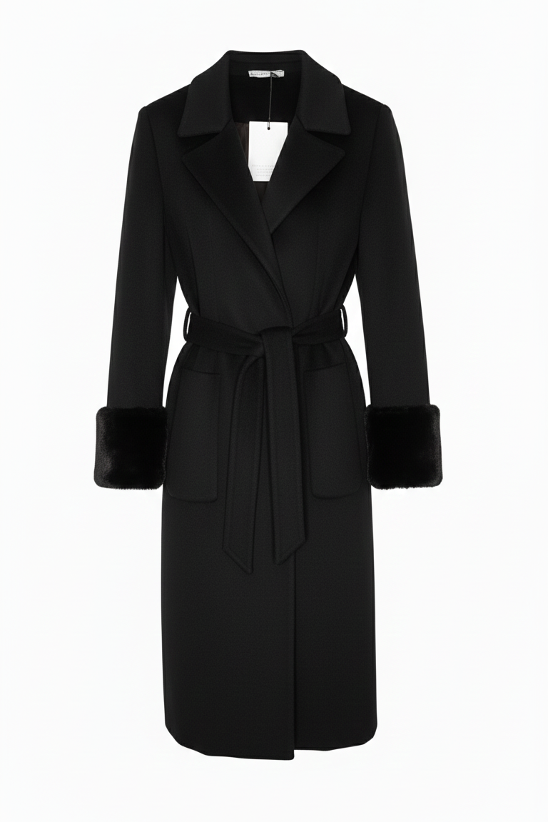 Cappotto Mid-Length Avvolgente con Polsini in Eco-Pelliccia ROMI2732 NERO MARICLA 