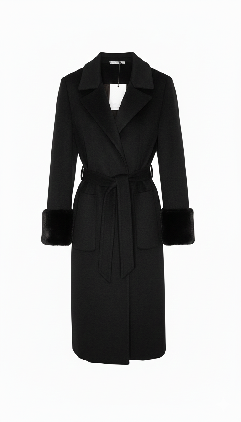 Cappotto Mid-Length Avvolgente con Polsini in Eco-Pelliccia ROMI2732 NERO MARICLA 