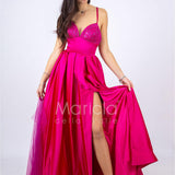 abito lungo corpetto strass RG3805 FUCSIA GIGLI CERIMONIA 