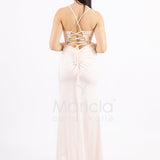 abito lungo corpetto strass e nodo laterale ANT25008XJ NUDE ANTILLE ELEGANCE 