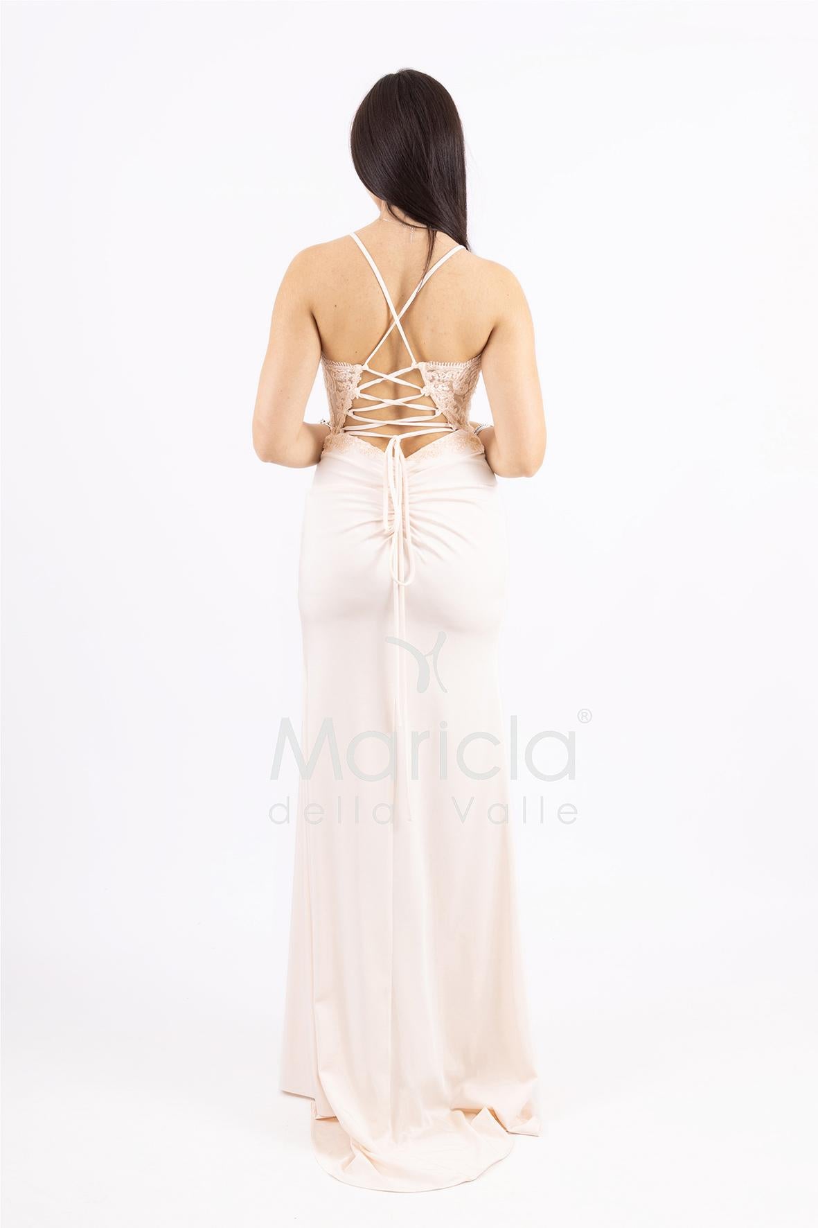 abito lungo corpetto strass e nodo laterale ANT25008XJ NUDE ANTILLE ELEGANCE 