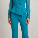 tuta bavero smoking strass LH120TU PETROLIO LUDOVICA HASSLER 