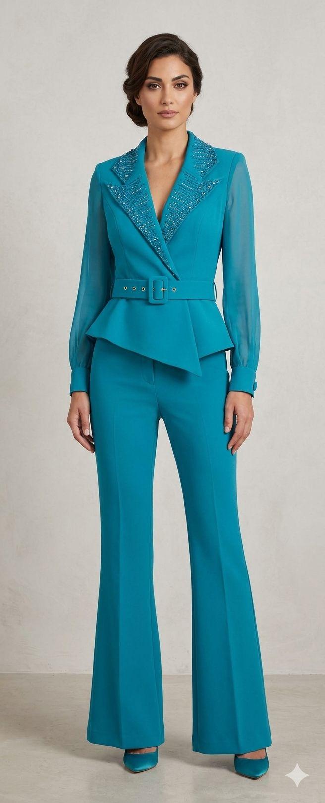 tuta bavero smoking strass LH120TU PETROLIO LUDOVICA HASSLER 