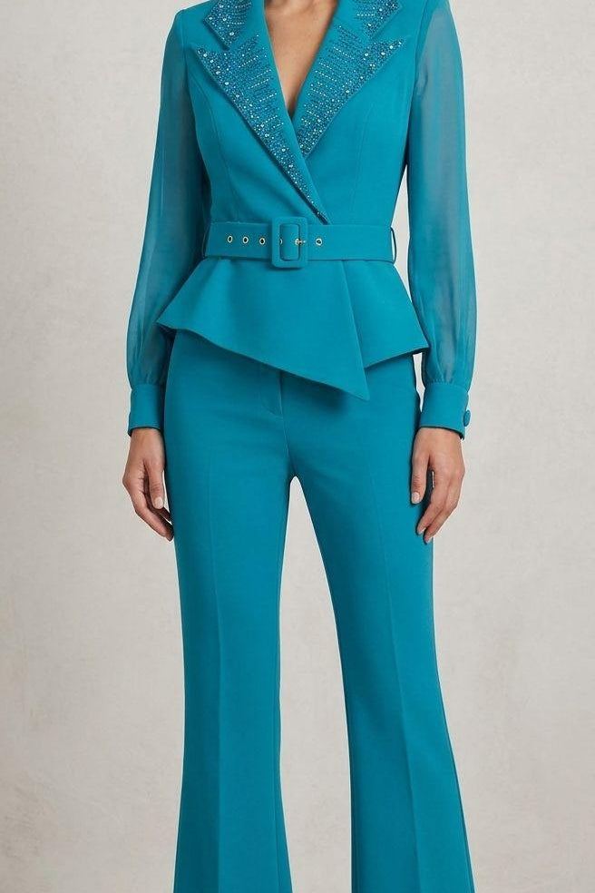 tuta bavero smoking strass LH120TU PETROLIO LUDOVICA HASSLER 