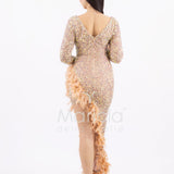 abito manica lunga piume e paiette SS23126 ORO MARICLA ELEGANCE 