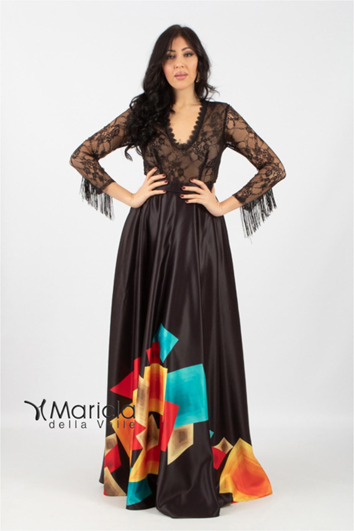 Gonnellone fantasia con body pizzo ANT19620SH NERO ANTILLE ELEGANCE 
