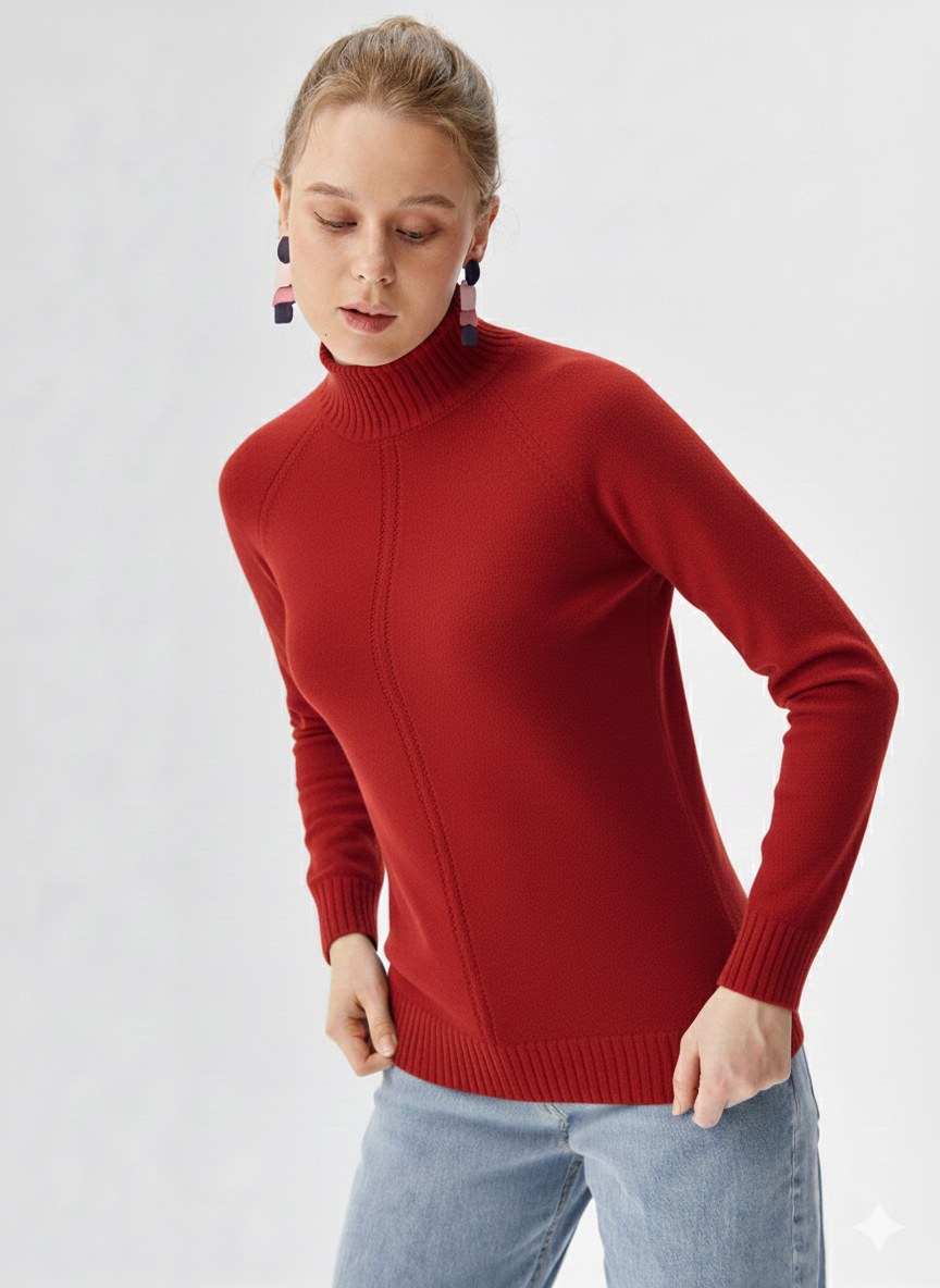 Maglia 100% lana lupetto lavorato CF4399 ROSSO CARLA FERRONI 