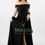 abito lungo scollo omerale strass SH827AL NERO SHARON 