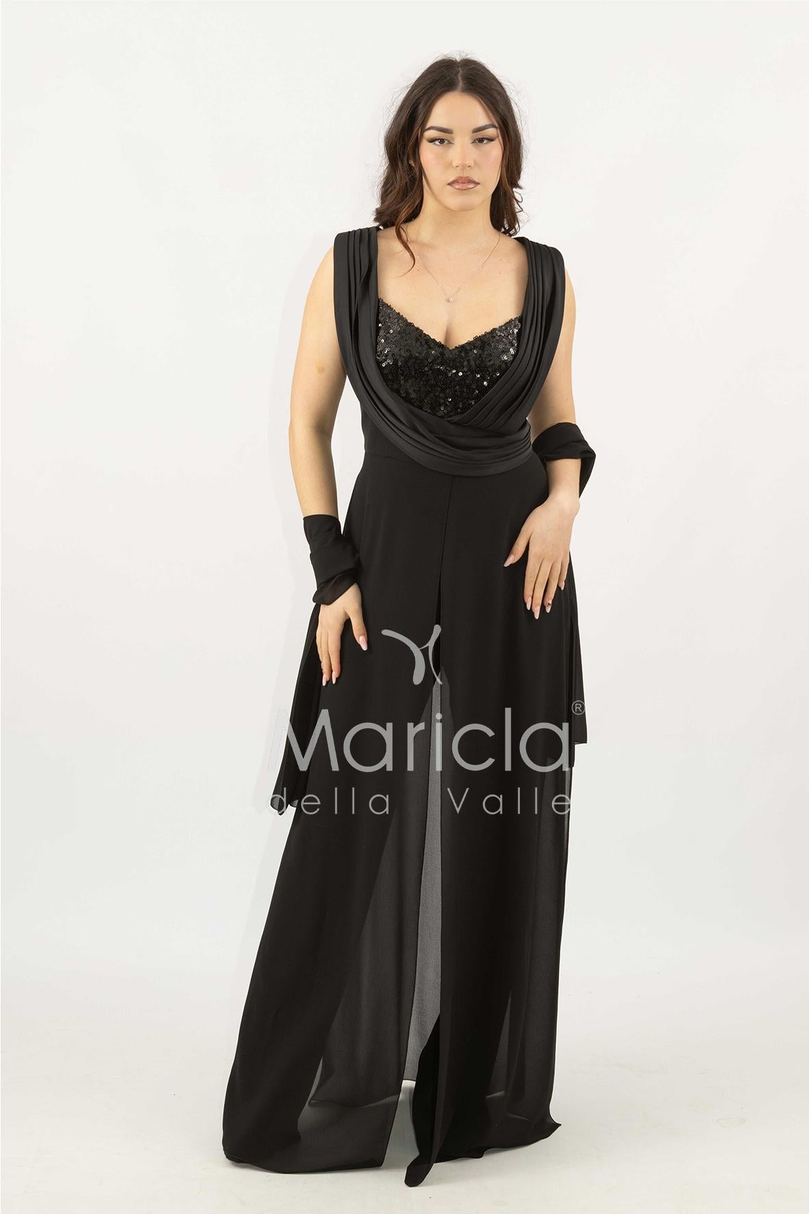 tuta con scollo paiette SH910TU NERO SHARON 