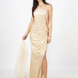 abito lungo satinato occhio laterale INV2353 ORO MARICLA ELEGANCE 