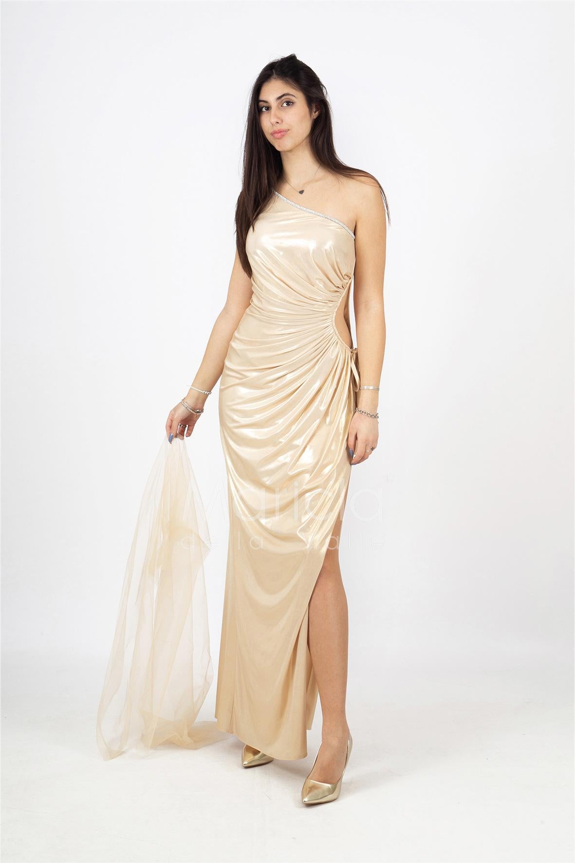 abito lungo satinato occhio laterale INV2353 ORO MARICLA ELEGANCE 