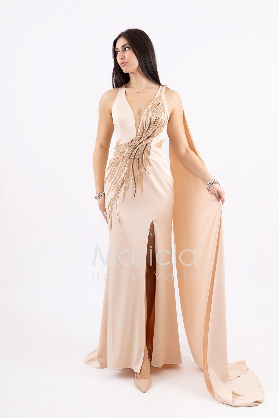 Abito sirena lungo con spacco ANT03JKN NUDE ANTILLE ELEGANCE 