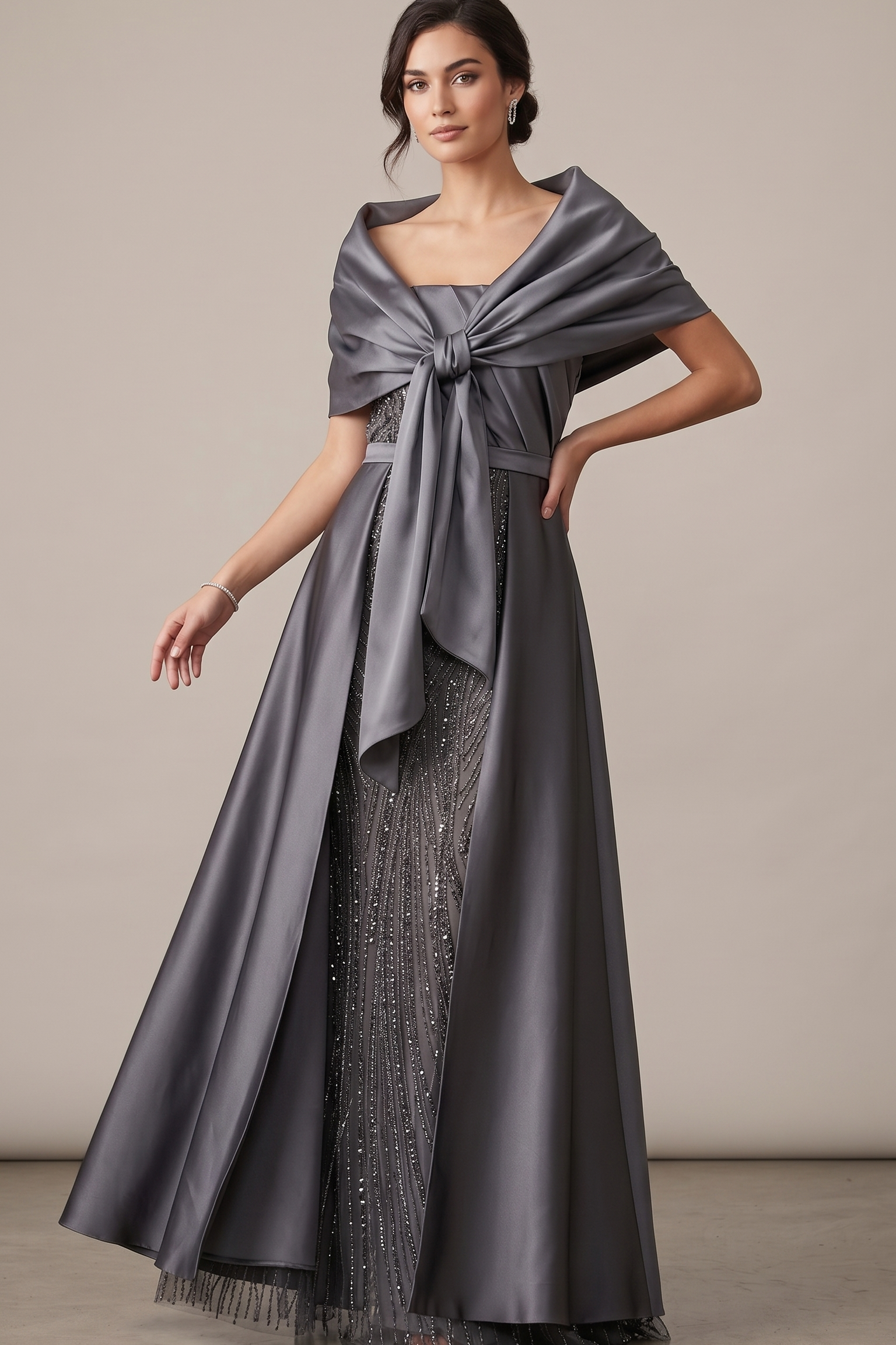 Abito a sirena con strass ALC17 GRIGIO MARICLA ELEGANCE 