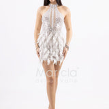 Abito corto con Paillettes e Dettagli in Piume FP613327 CHAMPAGNE MARICLA ELEGANCE 
