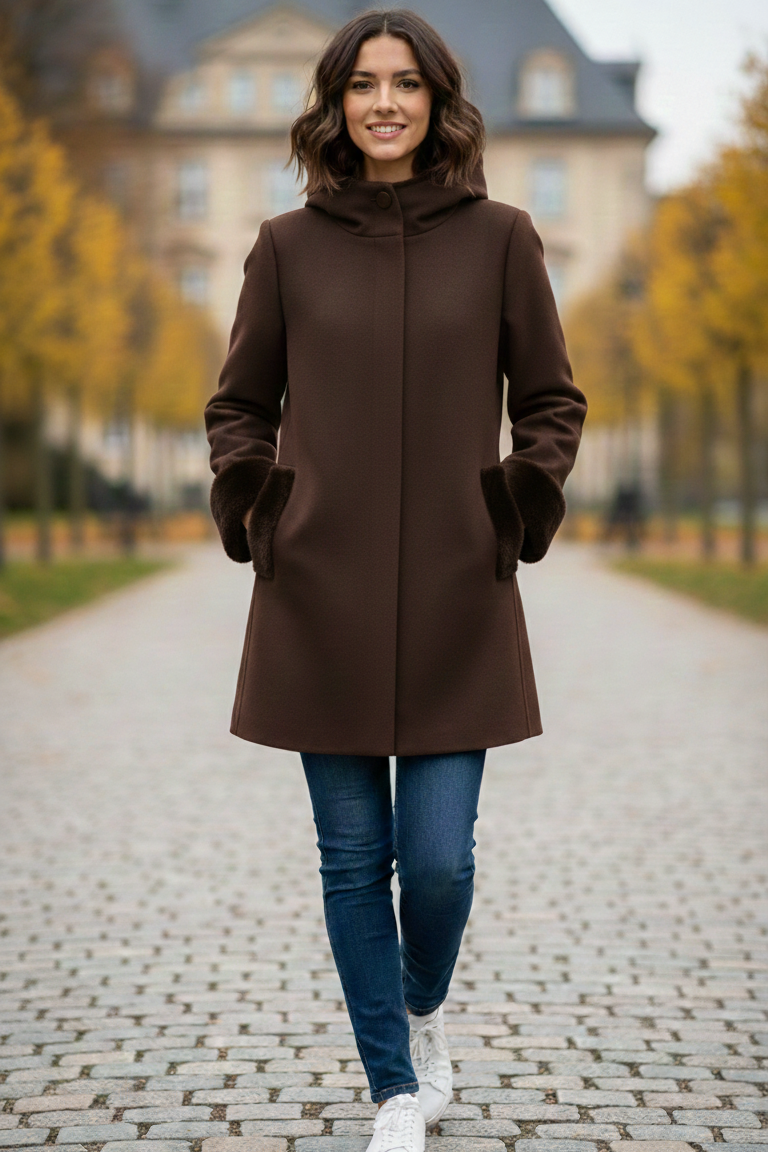 Cappotto con manicotti in pelliccia ROMI2734 MORO MARICLA 