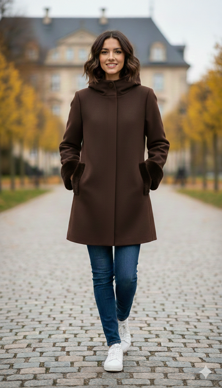 Cappotto con manicotti in pelliccia ROMI2734 MORO MARICLA 