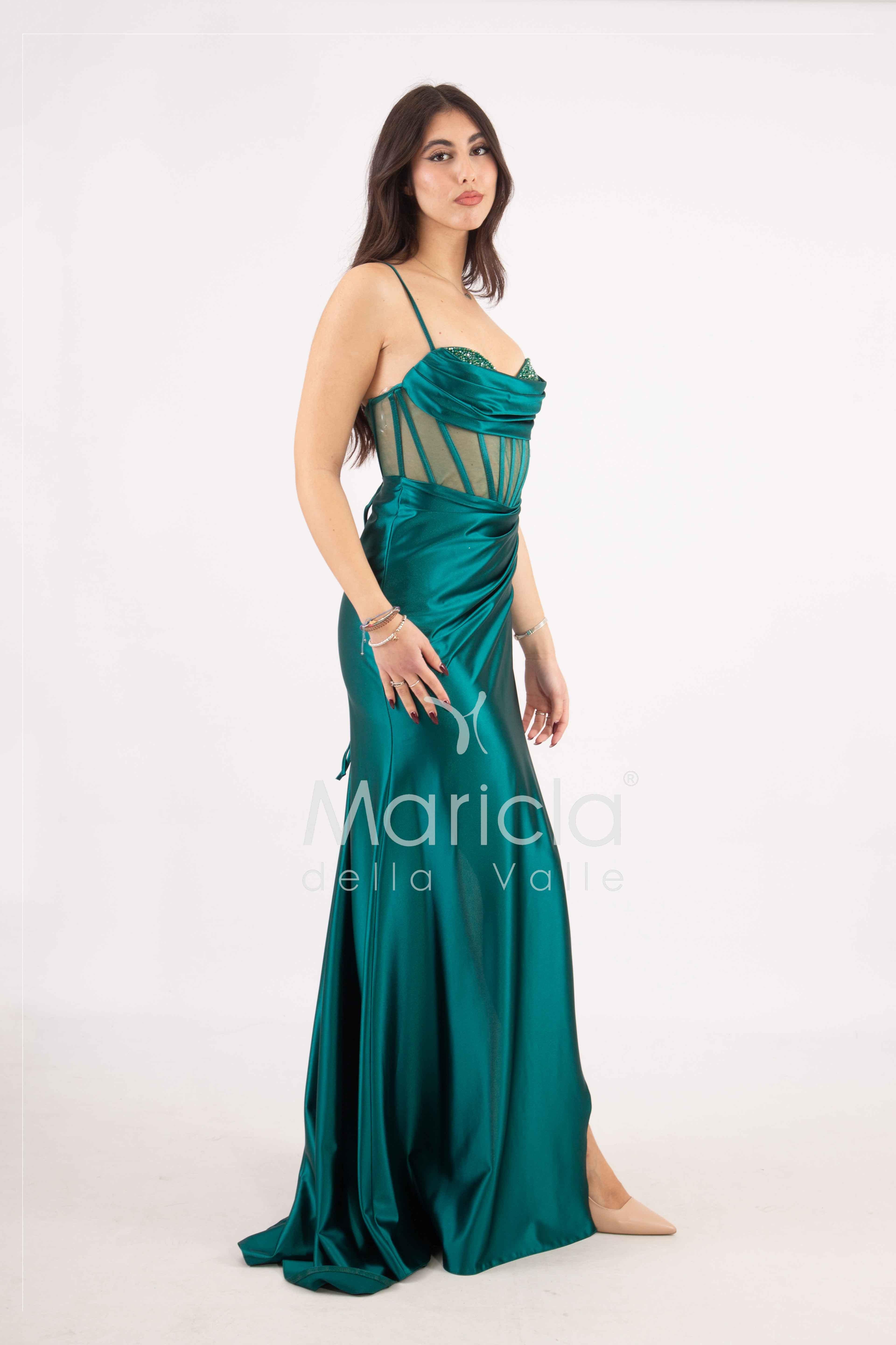 abito lungo corpetto steccato HC5108 VERDE MARICLA ELEGANCE 
