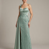 Abito monospalla con fiori KMK562 MENTA MARICLA ELEGANCE 