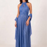 Abito lungo scollo all'americana FI6646 INDACO MARICLA ELEGANCE 