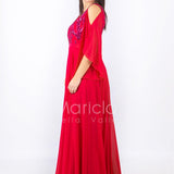 Abito lungo con corpetto ricamato PF619 FUXIA PAOLA FORTI 
