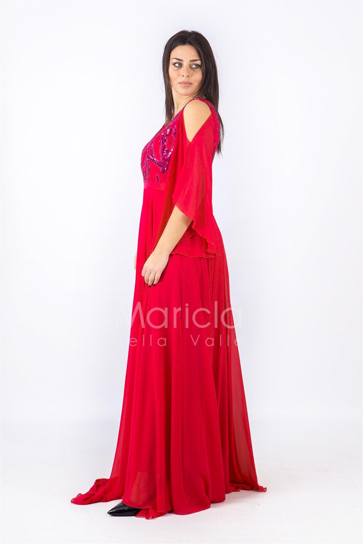 Abito lungo con corpetto ricamato PF619 FUXIA PAOLA FORTI 