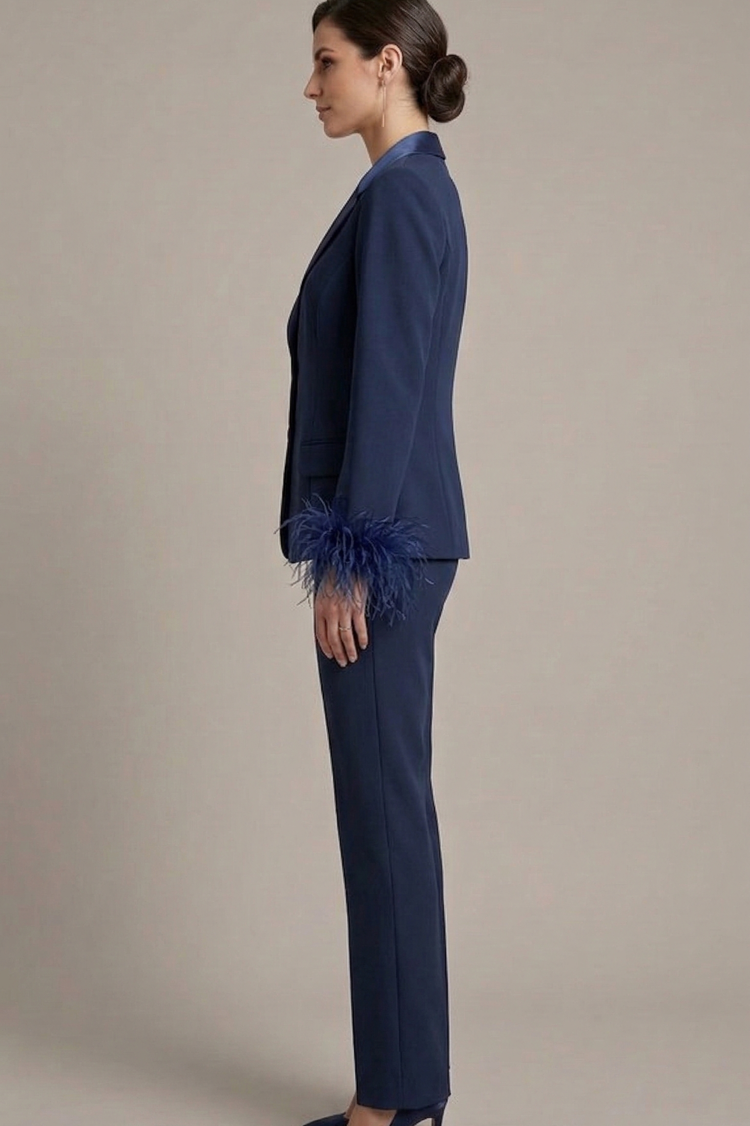 tailleur con collo raso e piume NC1426 BLU MARICLA ELEGANCE 