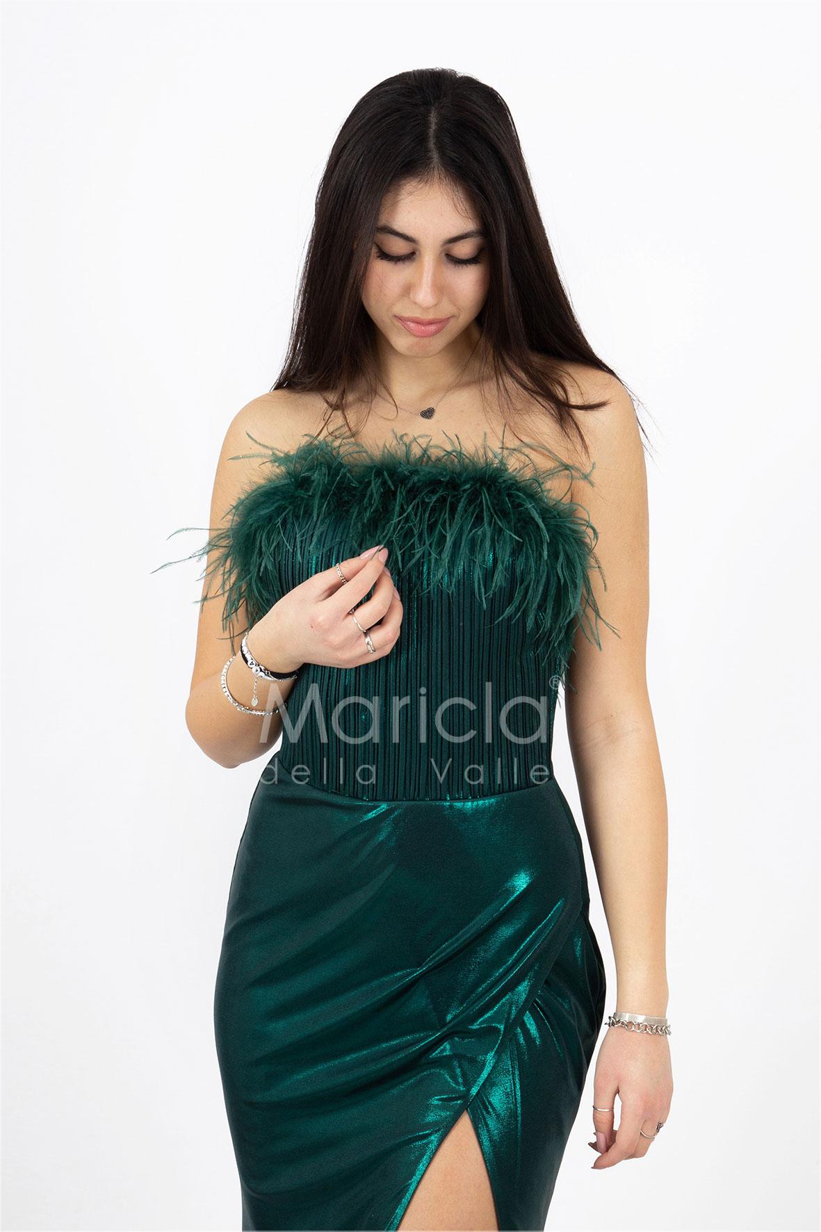 abito con corpetto piume INV2331 VERDE MARICLA ELEGANCE 