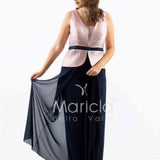 tuta con baschina e strass SH611 BLU SHARON 