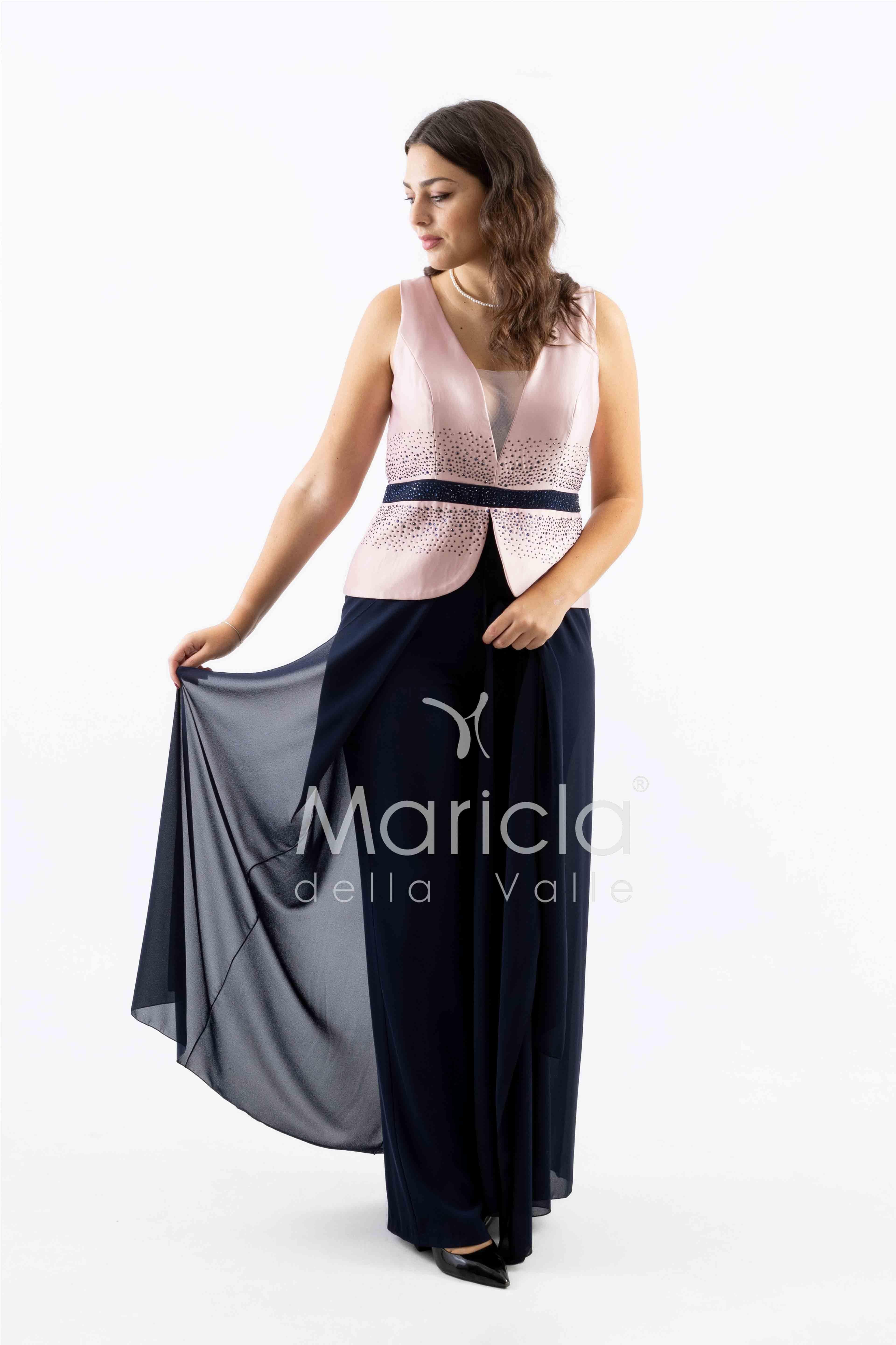 tuta con baschina e strass SH611 BLU SHARON 