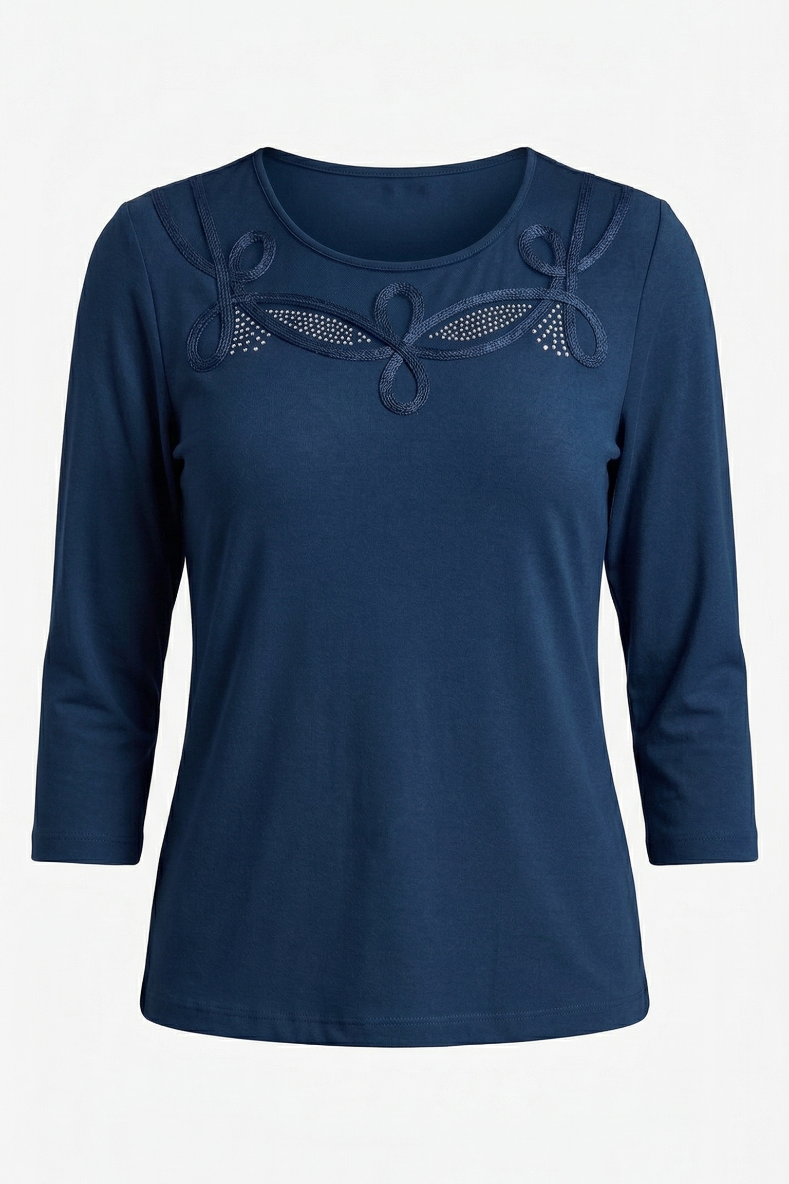 Maglia Elegante con Scollo Decorato e Dettagli Luce PER 26109 BLU MARICLA 