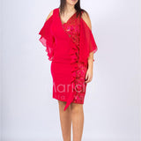 Abito midi con manica ricamata SH106 FUXIA SHARON 