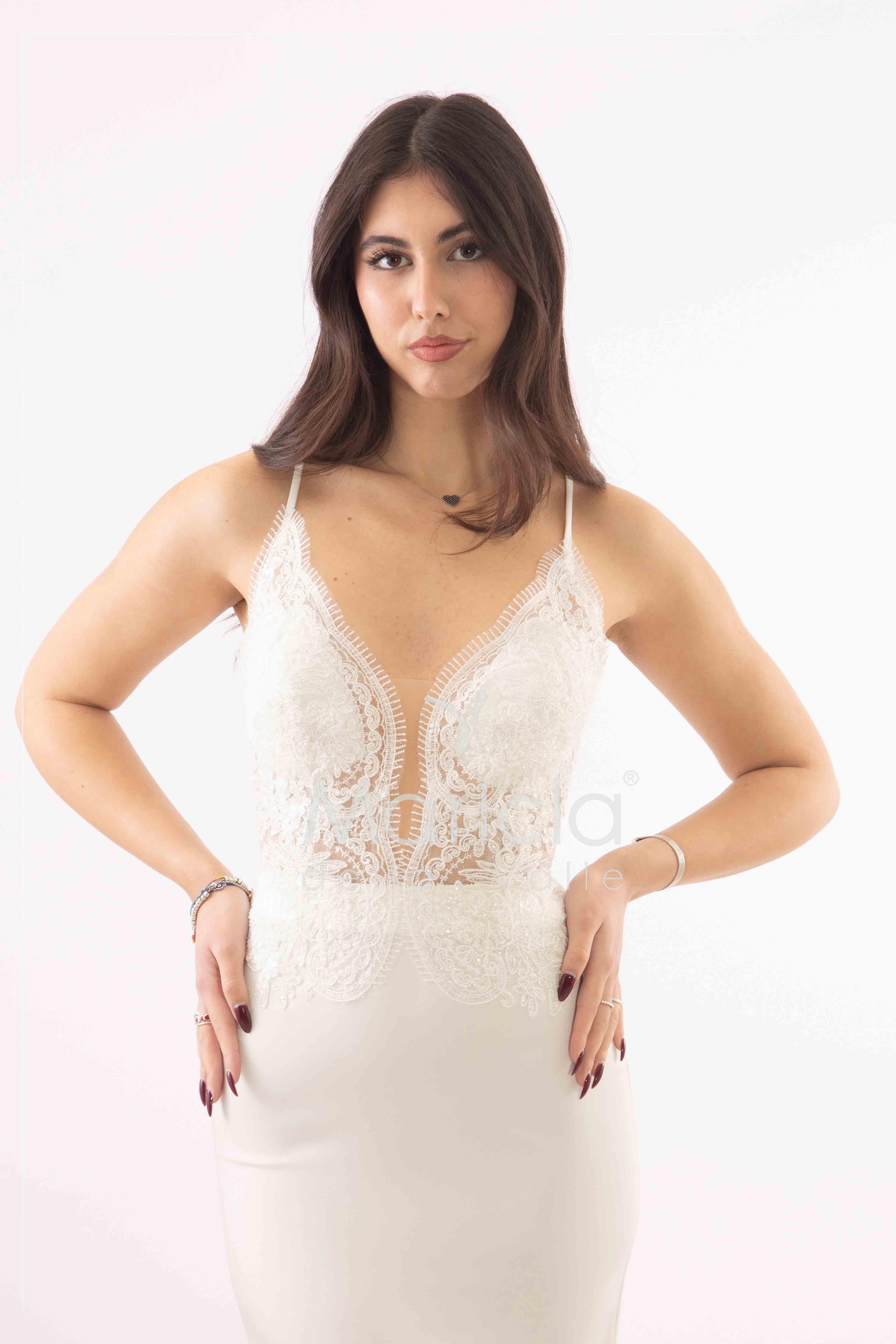 abito sirena corpetto ricamato ANT20412XJ BIANCO ANTILLE ELEGANCE 