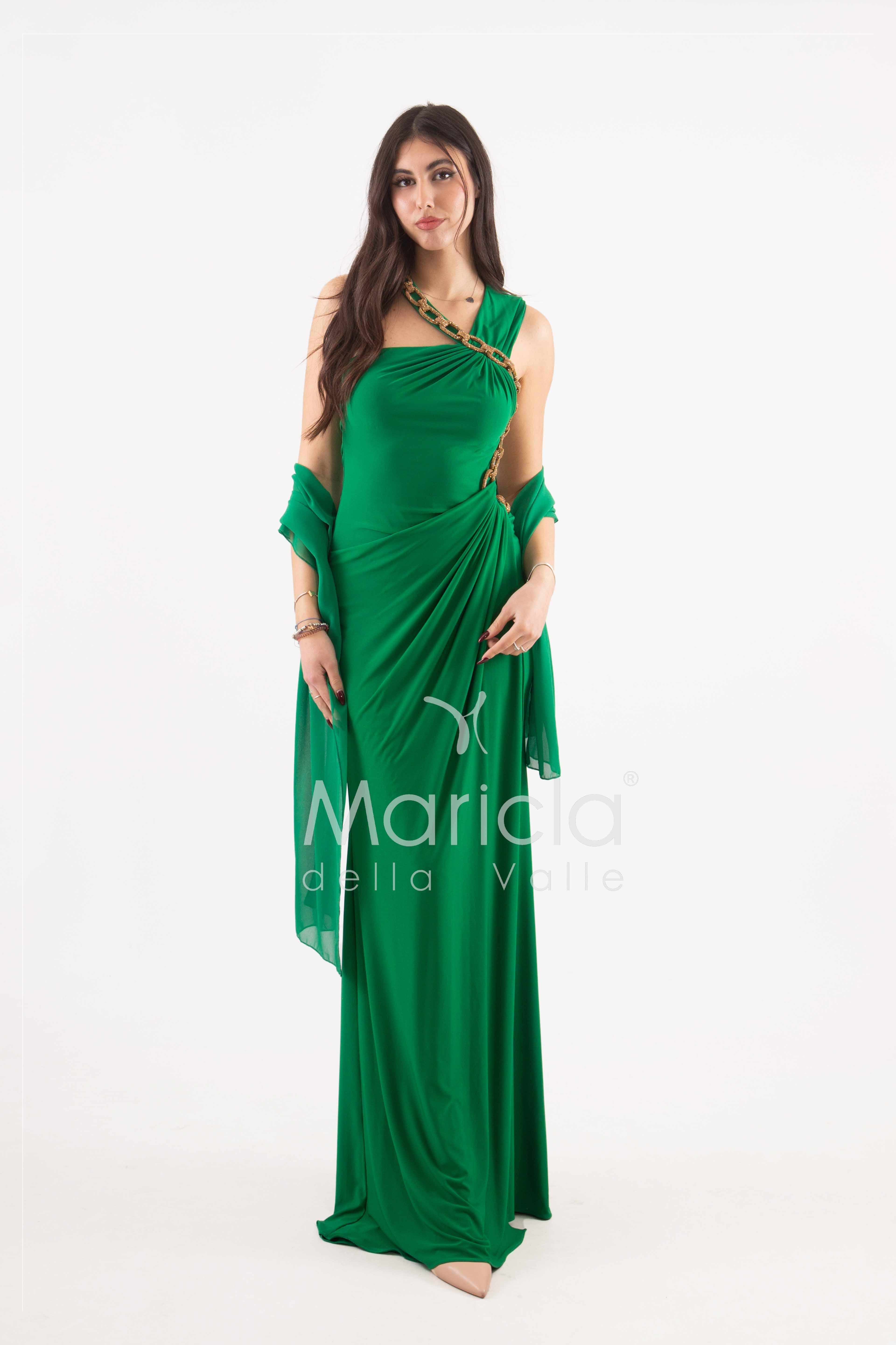 abito lungo drappeggiato catena ANT3225Y VERDE ANTILLE ELEGANCE 