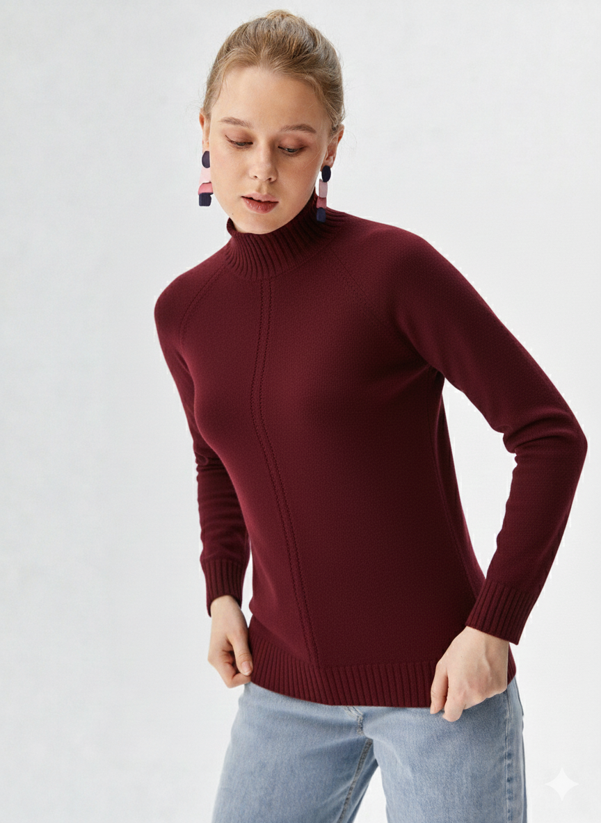 Maglia 100% lana lupetto lavorato CF4399 AMARONE CARLA FERRONI 