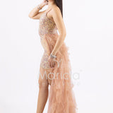 Abito midi in paillettes con strascico in tulle SS24228 ORO MARICLA ELEGANCE 