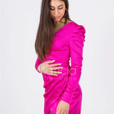 abito midi arricciato manica lunga CAR58163 FUXIA MARICLA ELEGANCE 