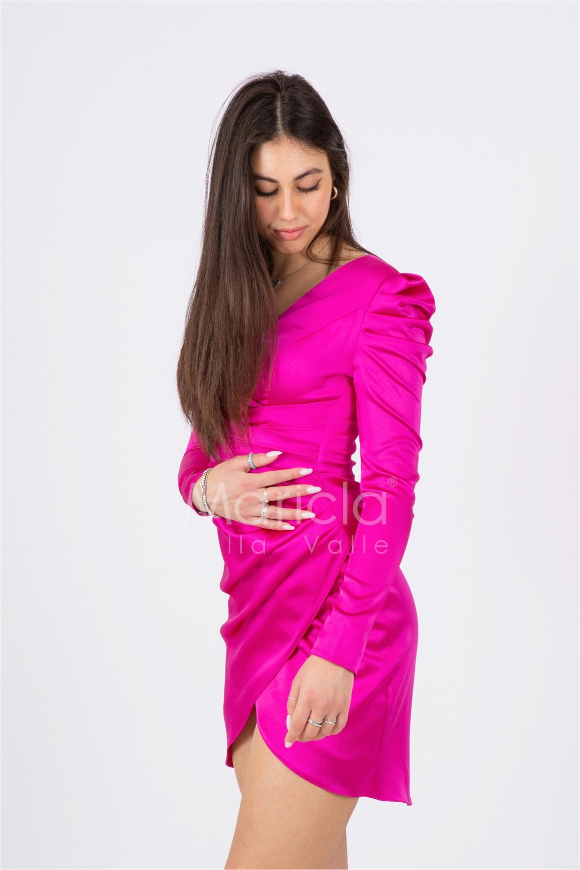 abito midi arricciato manica lunga CAR58163 FUXIA MARICLA ELEGANCE 