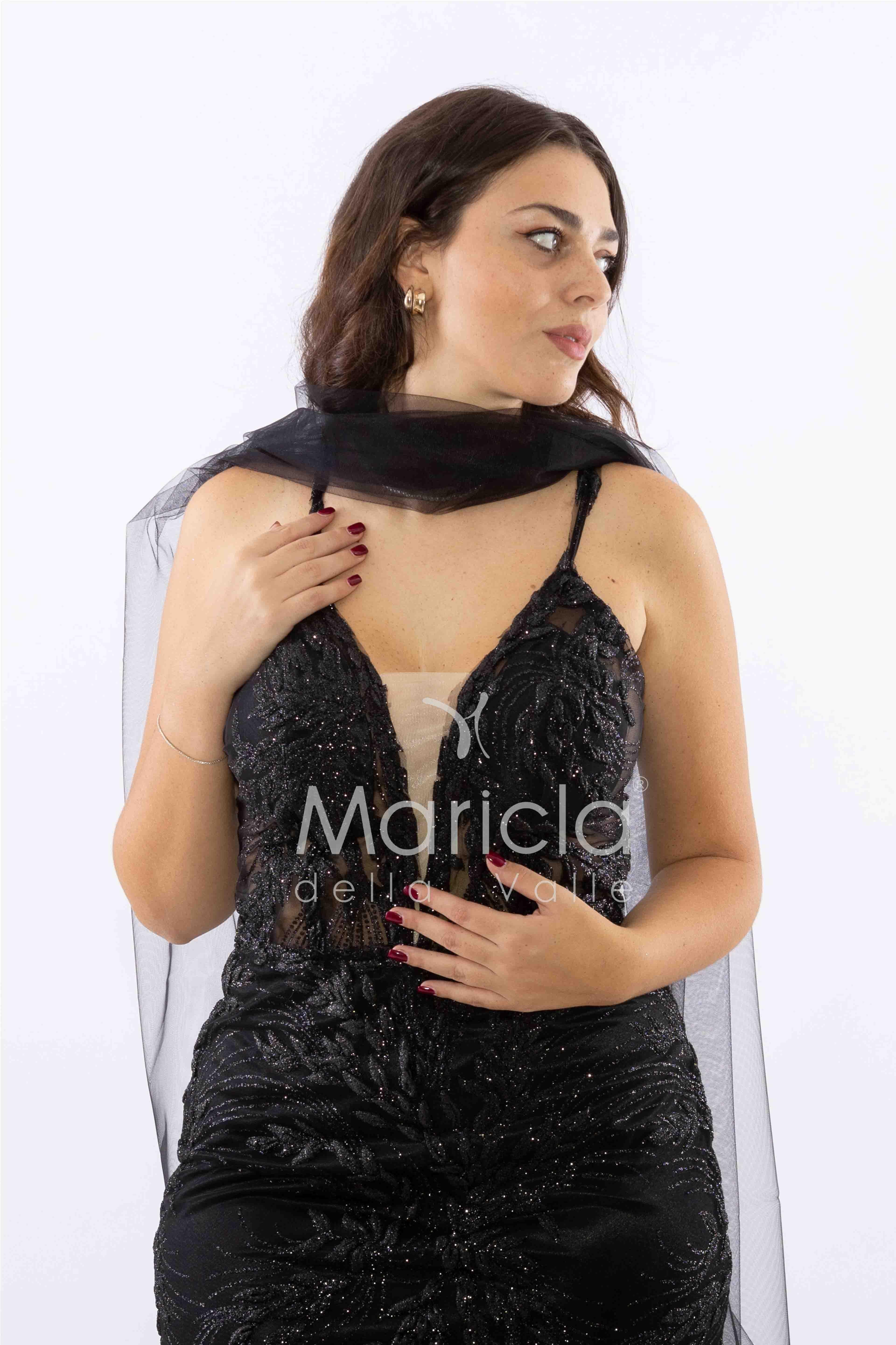 abito lungo intrecciato dietro FI7522 NERO MARICLA ELEGANCE 