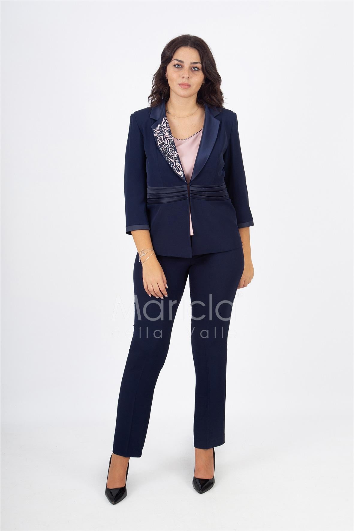 tailleur 3pz ricamo PF400TP BLU PAOLA FORTI 