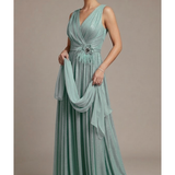 Abito lungo glitter con fiore KMK715 MENTA MARICLA ELEGANCE 