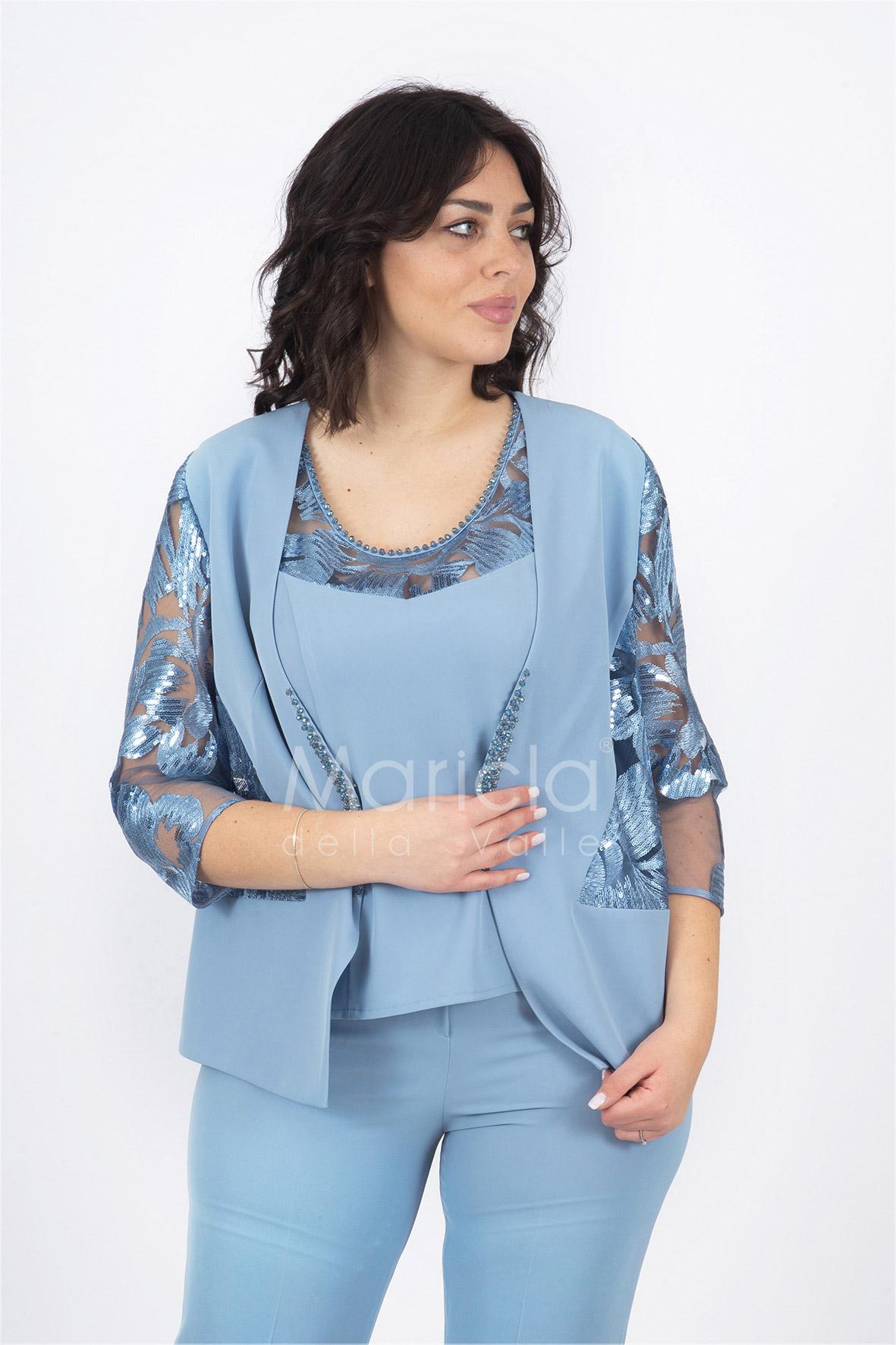 Tailleur 3 pezzi ricamato SH303 POLVERE SHARON 