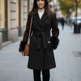 cappotto diagonale con manicotto pelliccia ROMI2754 NERO MARICLA 