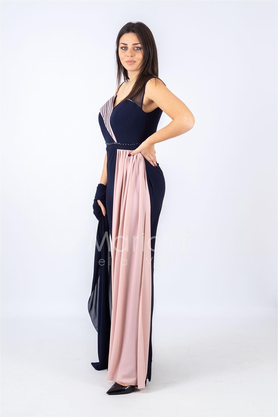 Tuta bicolore con strass PF507 BLU PAOLA FORTI 