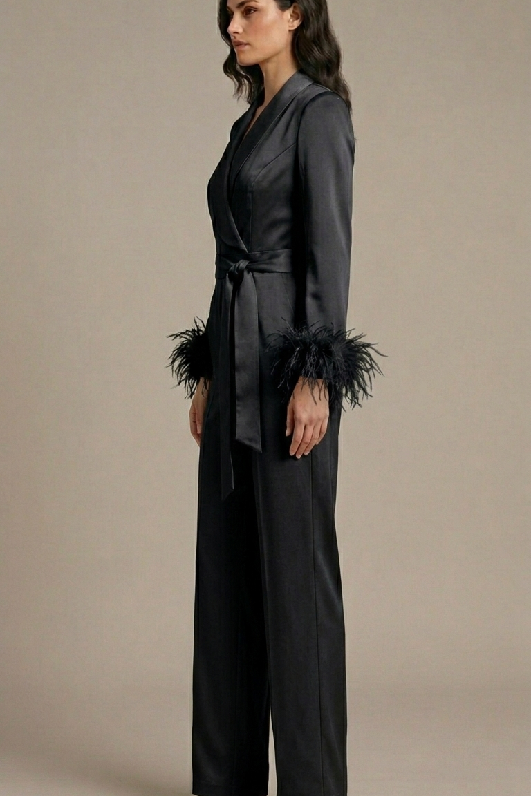 tuta smoking con piume manica AD11033 NERO MARICLA 