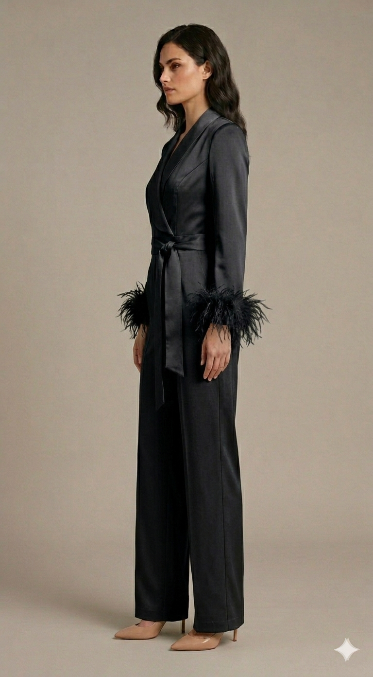 tuta smoking con piume manica AD11033 NERO MARICLA 