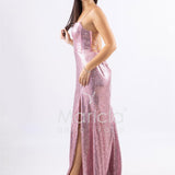 Abito a sirena lungo con micropaillettes <BR/> JC35336 ROSA MARICLA ELEGANCE 
