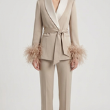 tailleur con cintura e piume EC04610 CREMA MARICLA 