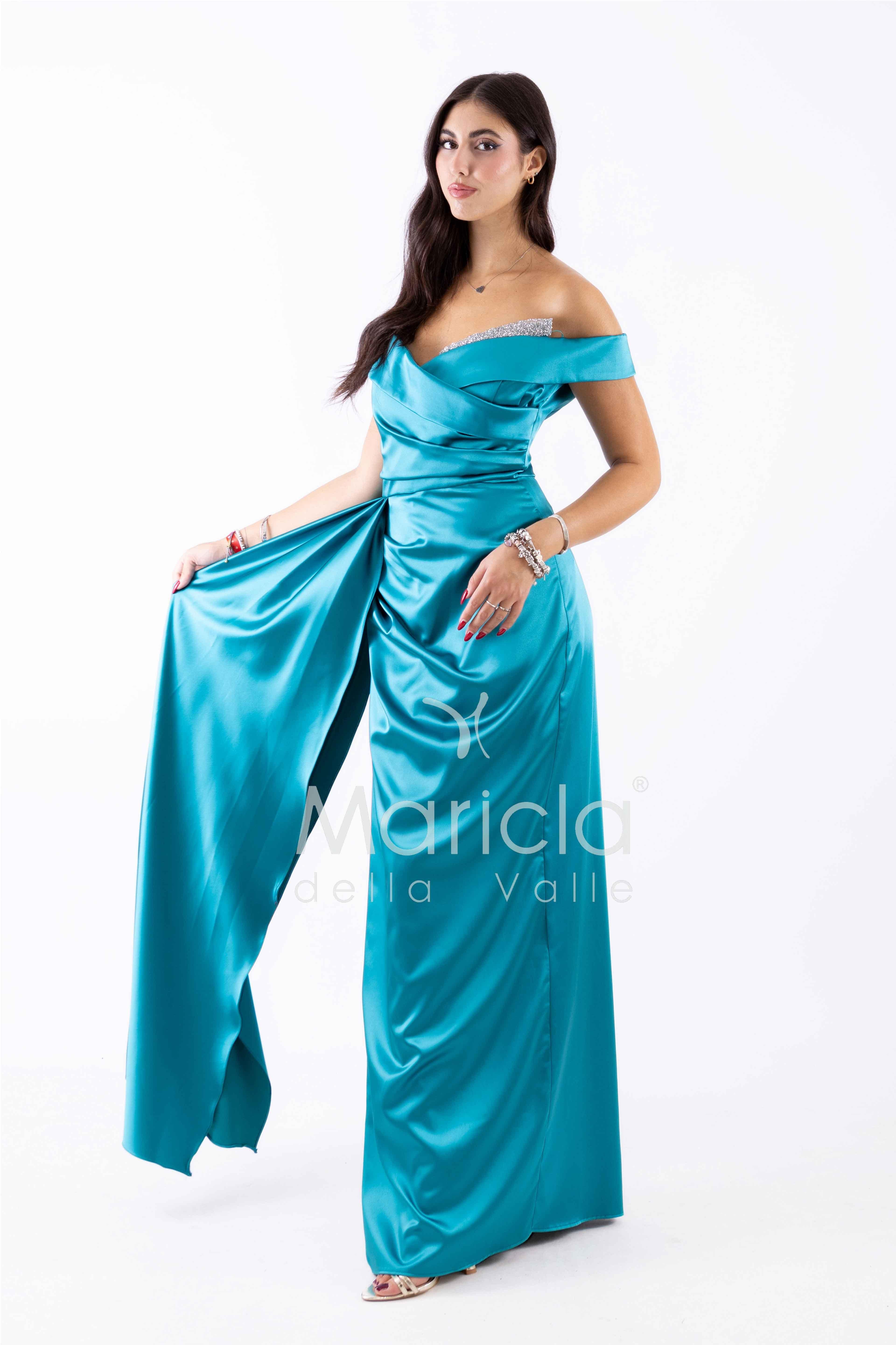 abito con strass scollo FI7443 SMERALDO MARICLA ELEGANCE 