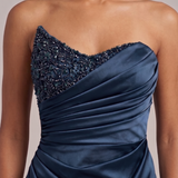 Abito con drapeggio e pietrine strass ALC13 BLU MARICLA ELEGANCE 