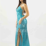 abito lungo paiette e strass ANT4005Z TURCHESE ANTILLE ELEGANCE 